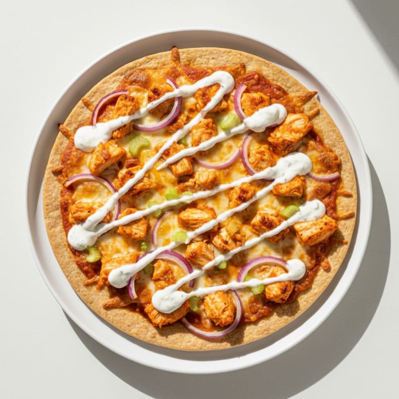 Crispy Buffalo Chicken Pizza with Ranch Drizzle