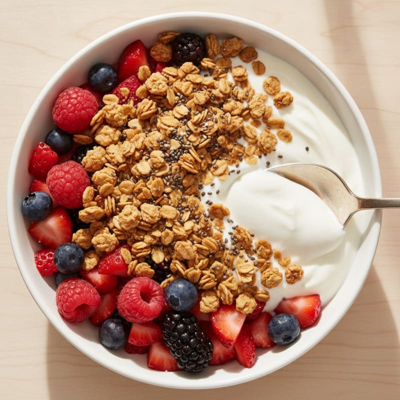 Creamy Greek Yogurt Parfait with Protein Granola and Mixed Berries