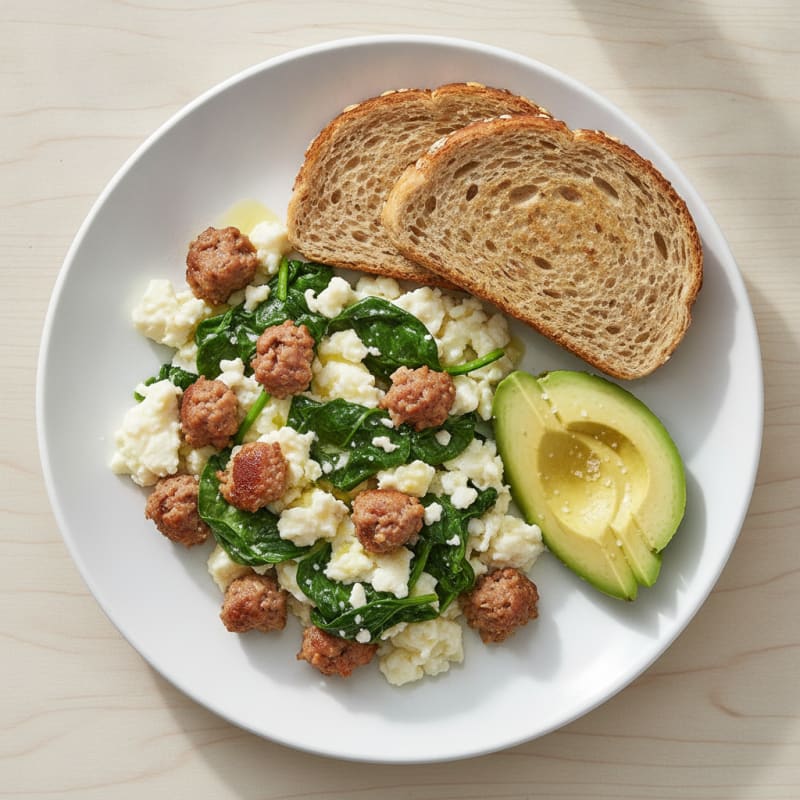 Egg White Scramble with Turkey Sausage and Spinach