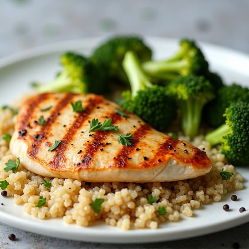 Grilled Chicken Breast with Quinoa and Roasted Broccoli