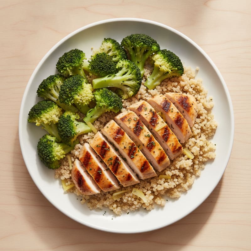 Grilled Chicken Breast with Quinoa and Steamed Broccoli