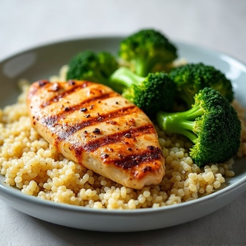 Grilled Chicken Breast over Quinoa and Roasted Broccoli
