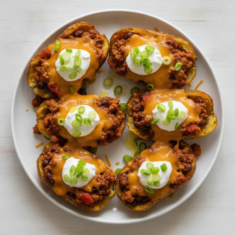 Loaded Chili Cheese Potato Skins