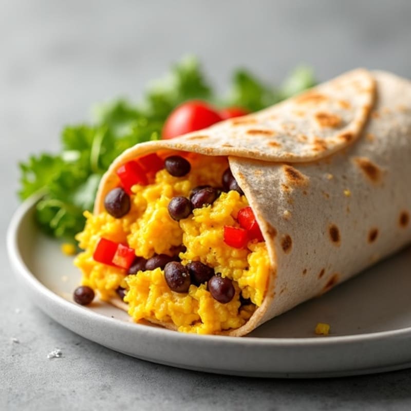 Hearty Scrambled Egg and Black Bean Breakfast Burrito