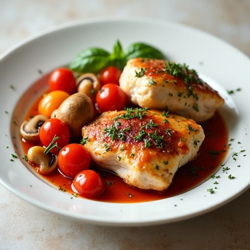 Herb-Tomato Braised Chicken with Mushrooms