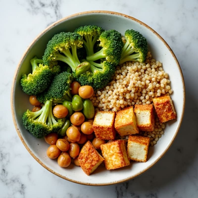 Crispy Tofu Power Bowl with Quinoa and Roasted Broccoli