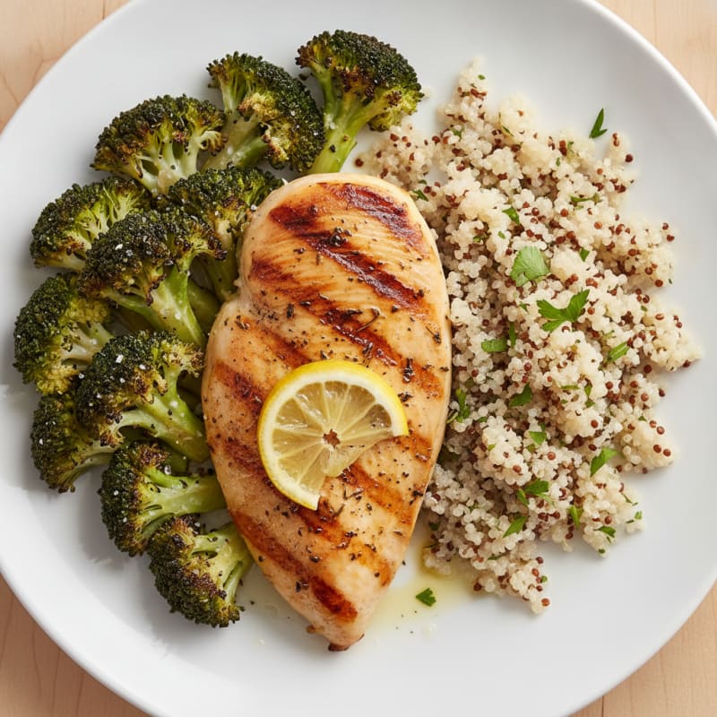 Grilled Chicken Breast with Roasted Broccoli and Quinoa