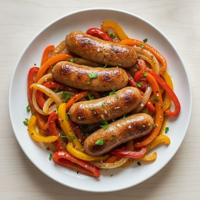Pan-Seared Sausages with Peppers and Onions