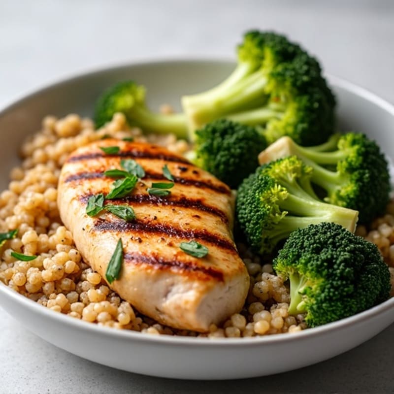 Grilled Chicken Breast with Quinoa and Roasted Broccoli