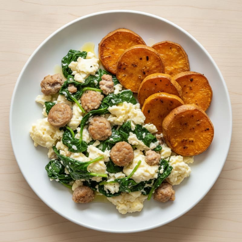 Egg White and Turkey Sausage Scramble with Spinach