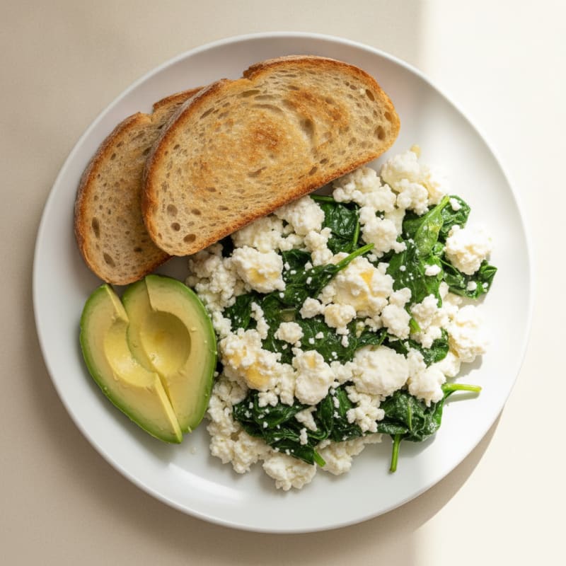 Cottage Cheese Egg White Scramble with Sautéed Spinach