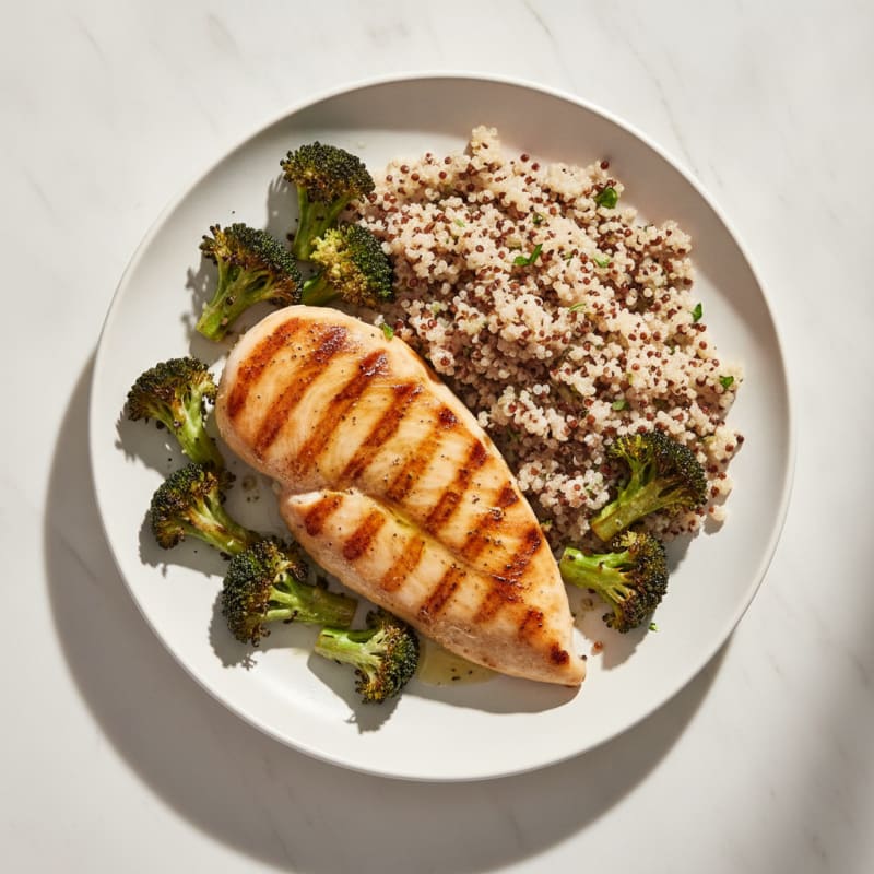 Grilled Chicken Breast with Quinoa and Roasted Broccoli