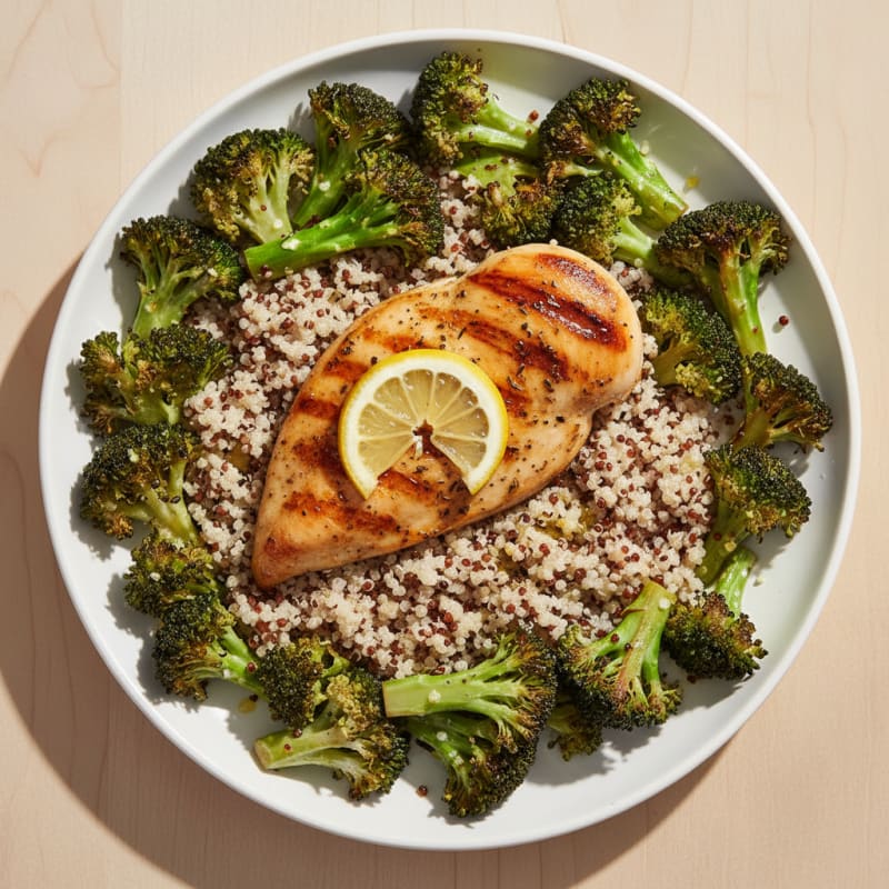 Grilled Chicken Breast with Roasted Broccoli and Quinoa