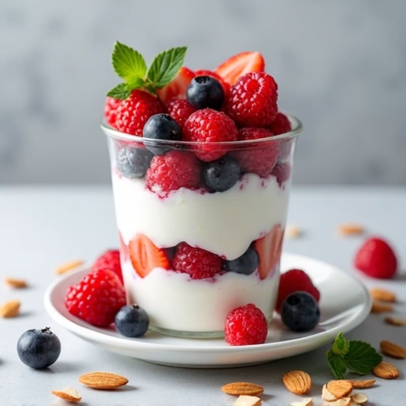 Greek Yogurt Protein Parfait with Mixed Berries and Almonds