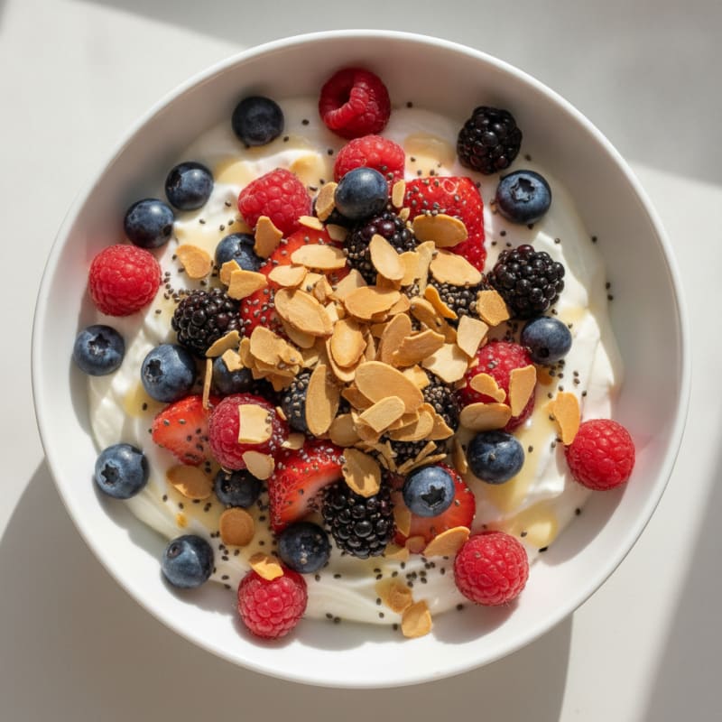 Greek Yogurt Protein Bowl with Mixed Berries and Almonds