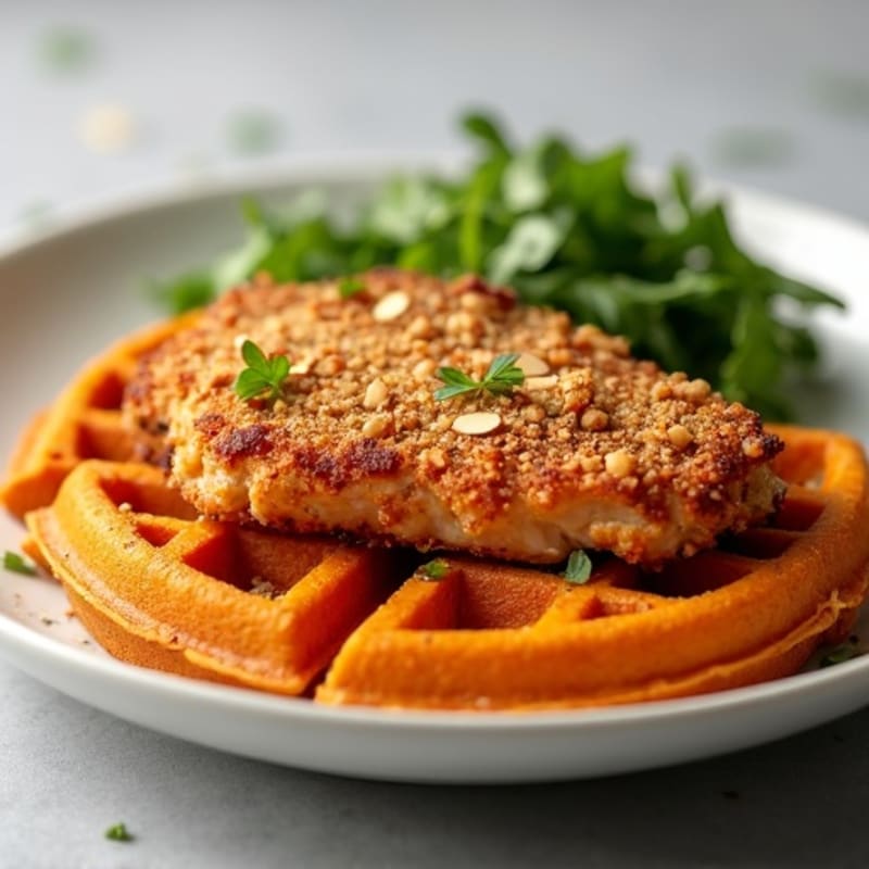 Crispy Almond-Crusted Chicken with Sweet Potato Waffles