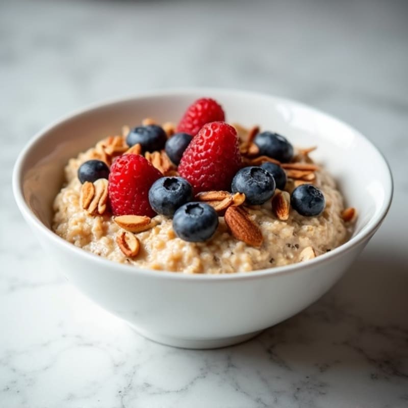Hearty Protein Oatmeal with Fresh Berries and Toasted Nuts