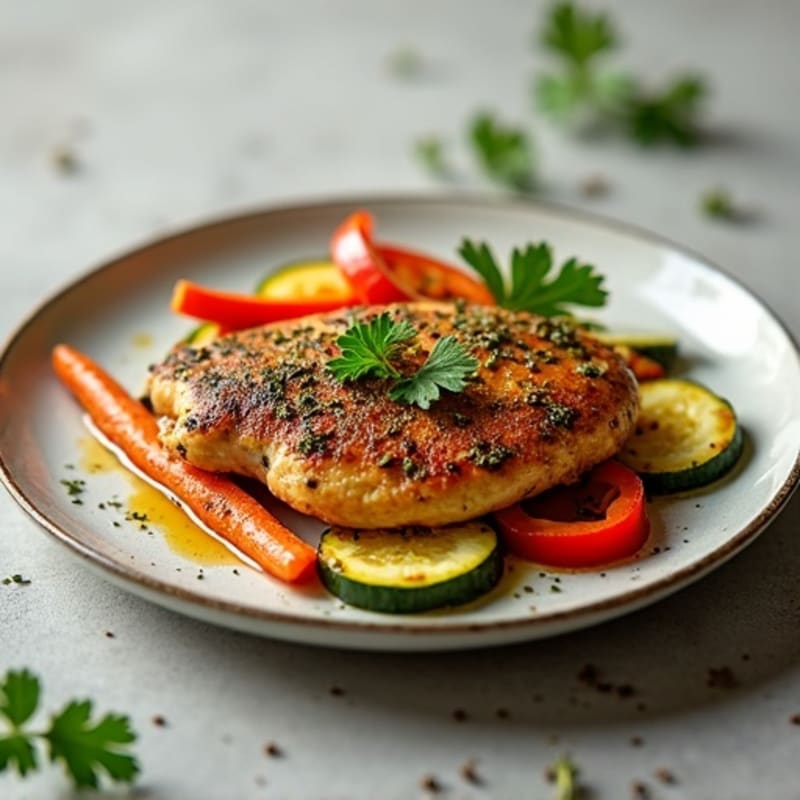 Herb-Crusted Pan Seared Chicken with Roasted Vegetables