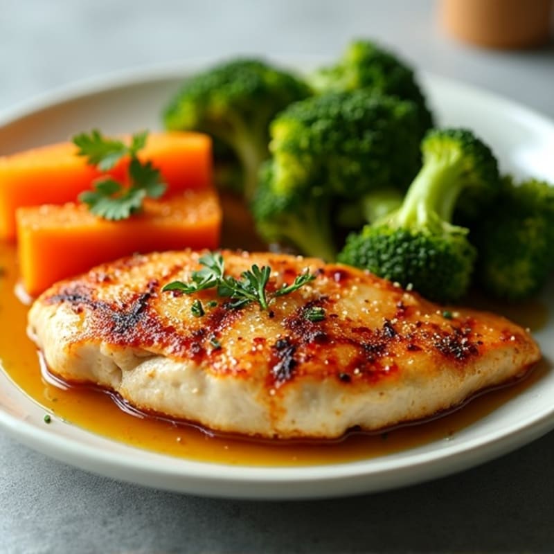 Pan-Seared Chicken Breast with Roasted Sweet Potato and Broccoli
