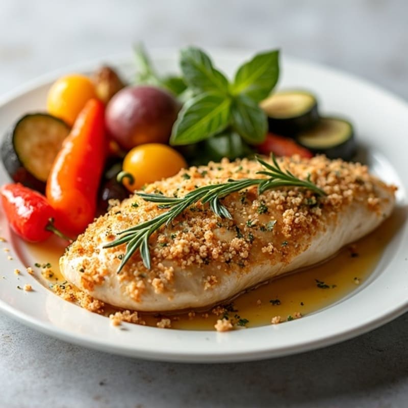 Herb-Crusted Pan Seared Chicken with Roasted Vegetables