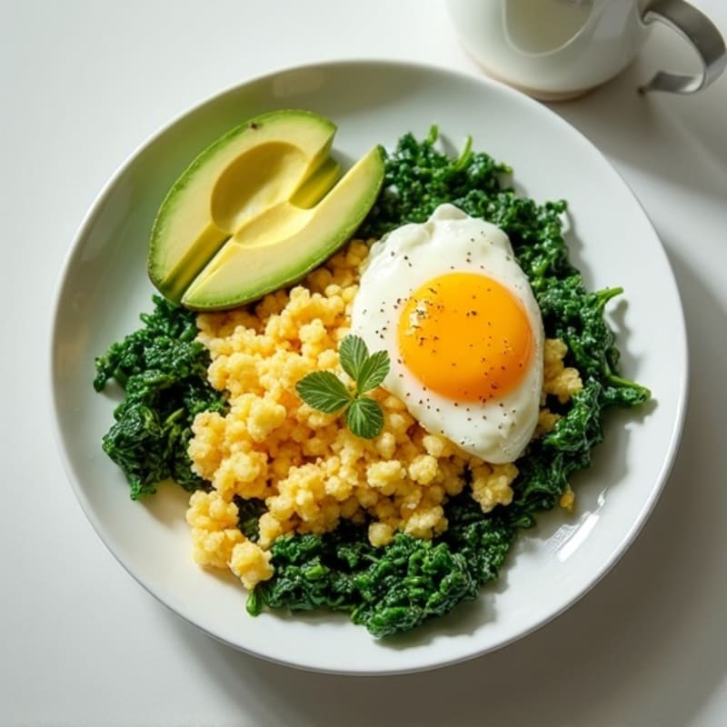 Cottage Cheese Egg White Scramble with Sautéed Spinach