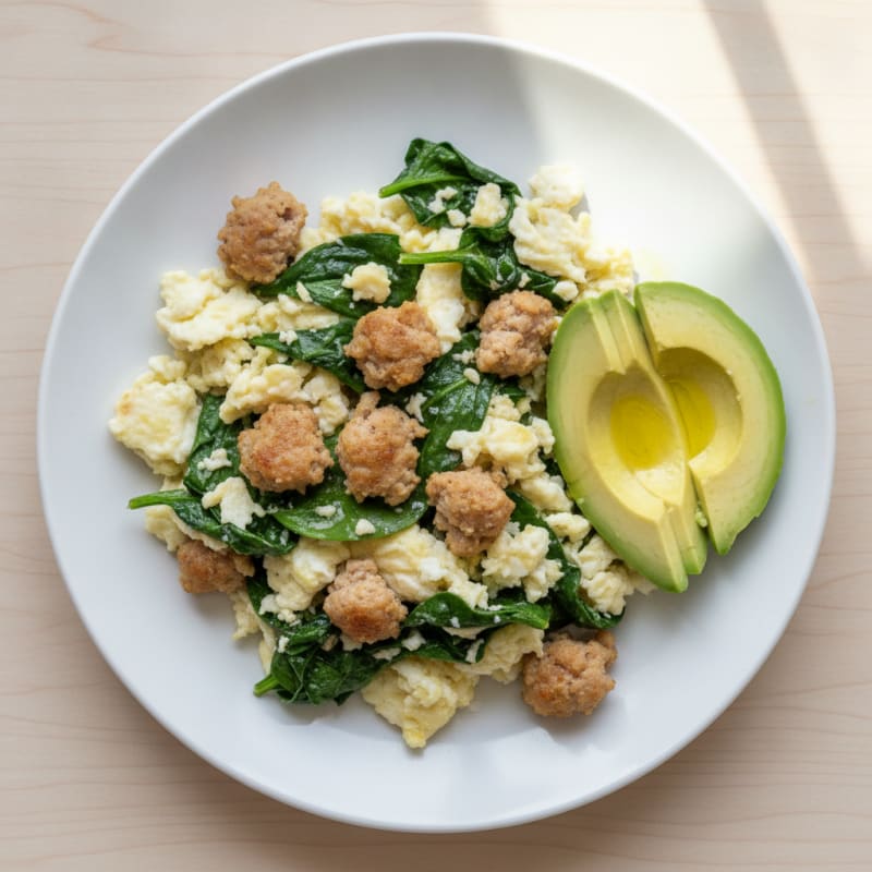 Egg White and Turkey Sausage Scramble with Spinach