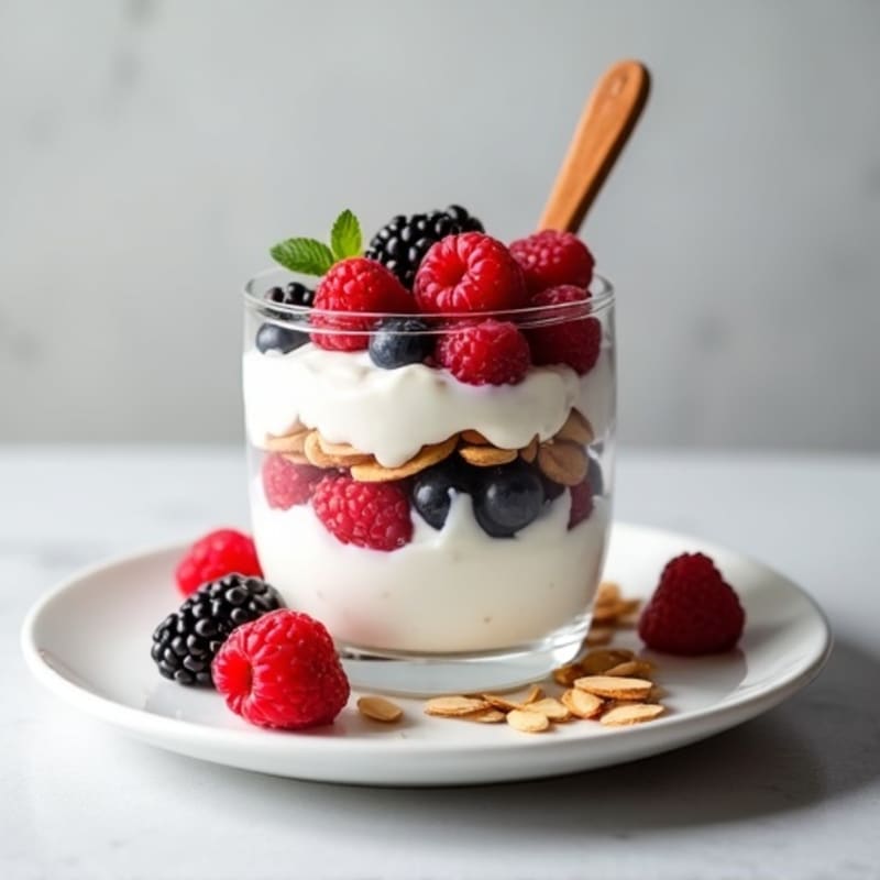 Greek Yogurt Protein Parfait with Mixed Berries and Almonds