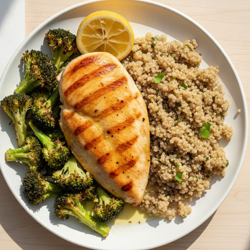Grilled Chicken Breast with Roasted Broccoli and Quinoa