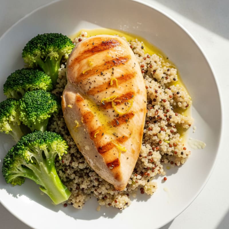 Grilled Chicken Breast with Quinoa and Steamed Broccoli