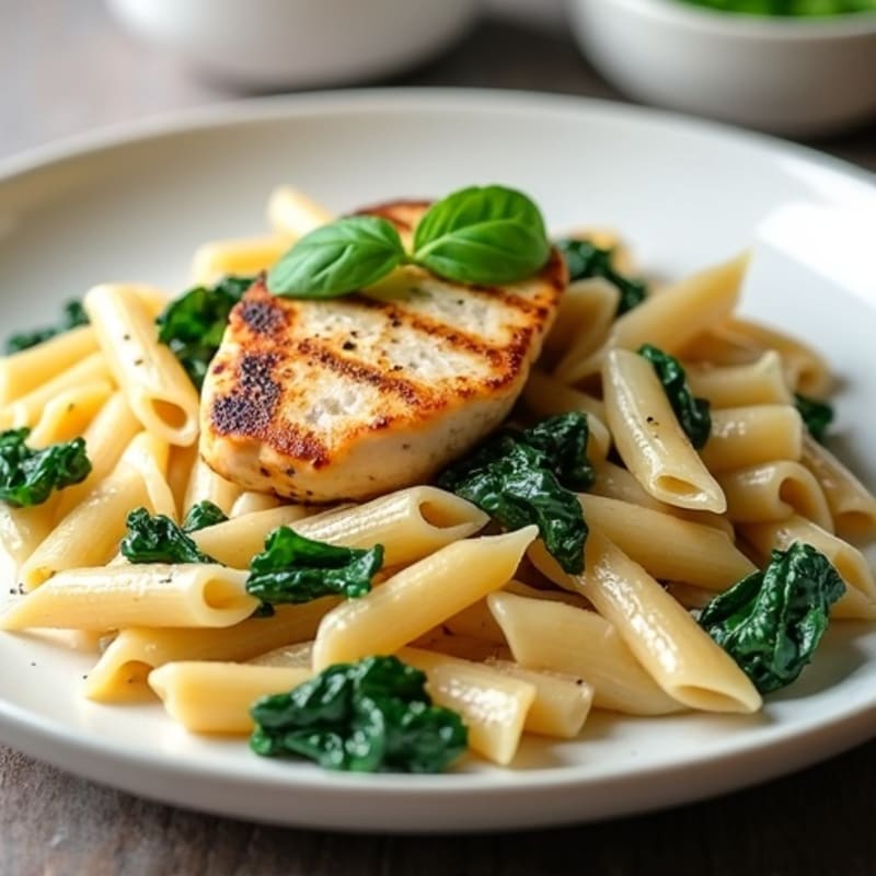 Healthy Creamy Chicken Alfredo Pasta with Spinach