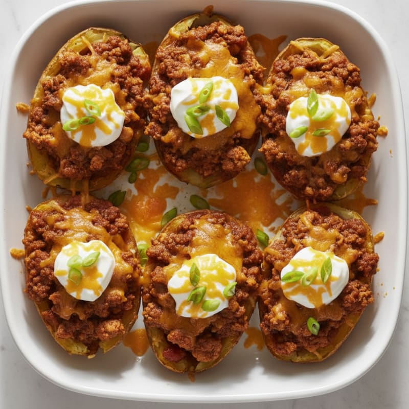 Loaded Chili Cheese Potato Skins