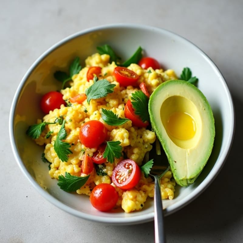 Creamy Veggie Scramble with Fresh Herbs and Sliced Avocado
