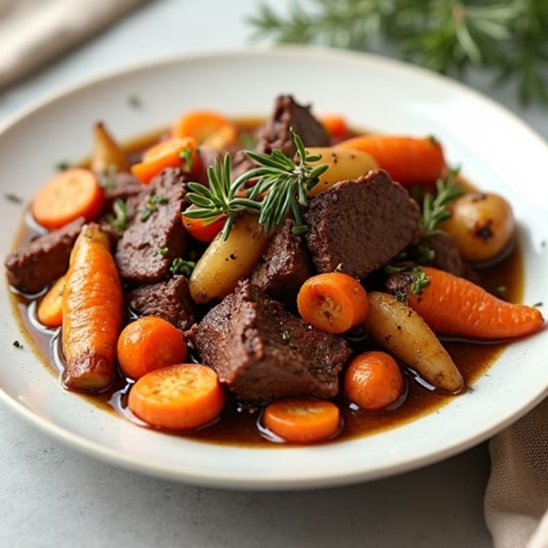 Tender Slow-Cooked Beef with Roasted Root Vegetables