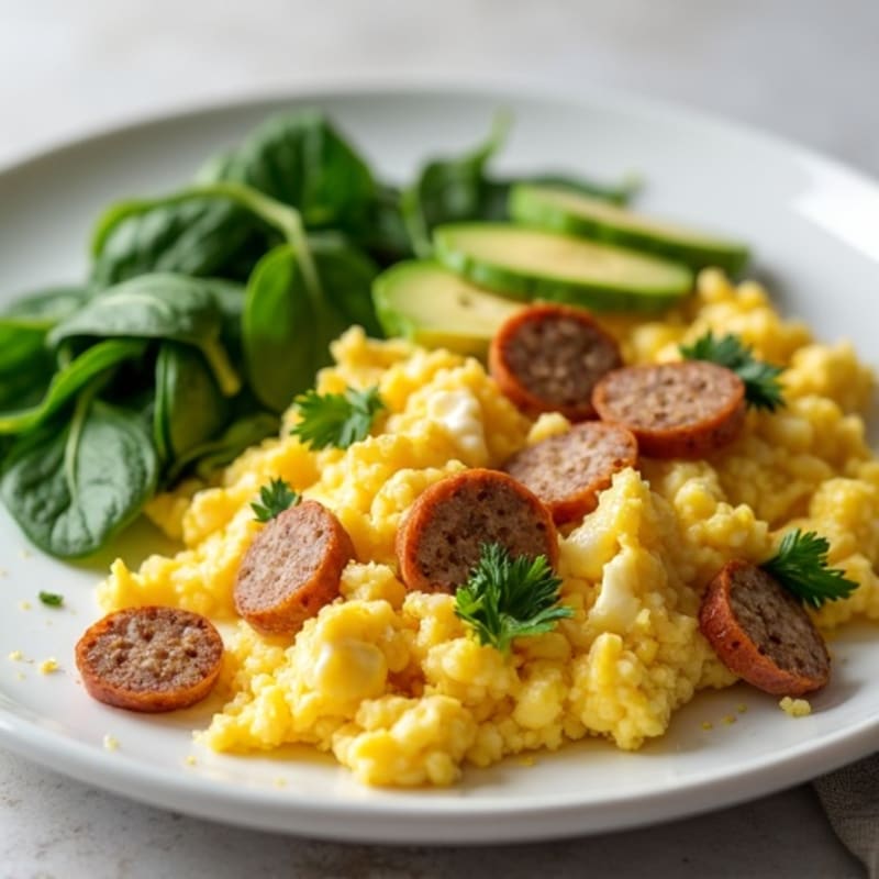 Egg White Scramble with Turkey Sausage and Spinach