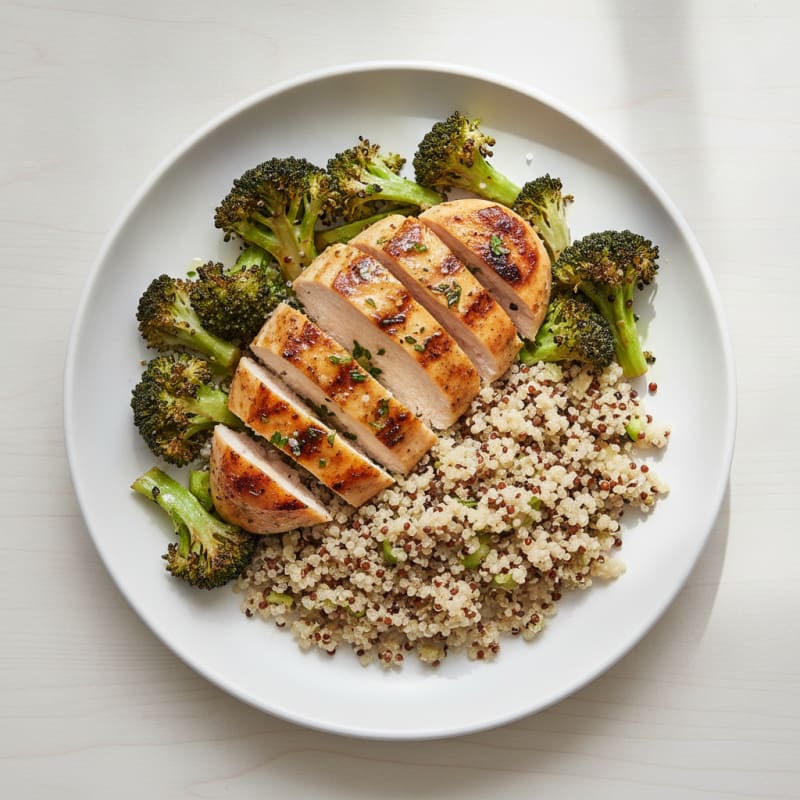 Grilled Chicken Breast with Quinoa and Roasted Broccoli