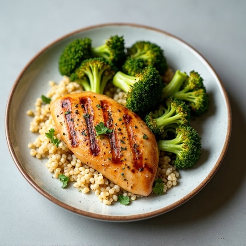 Grilled Chicken Breast with Quinoa and Roasted Broccoli