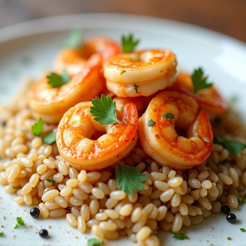 Lemon-Garlic Pan-Seared Shrimp with Brown Rice