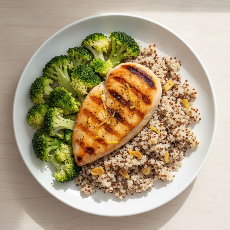 Grilled Chicken Breast with Quinoa and Steamed Broccoli