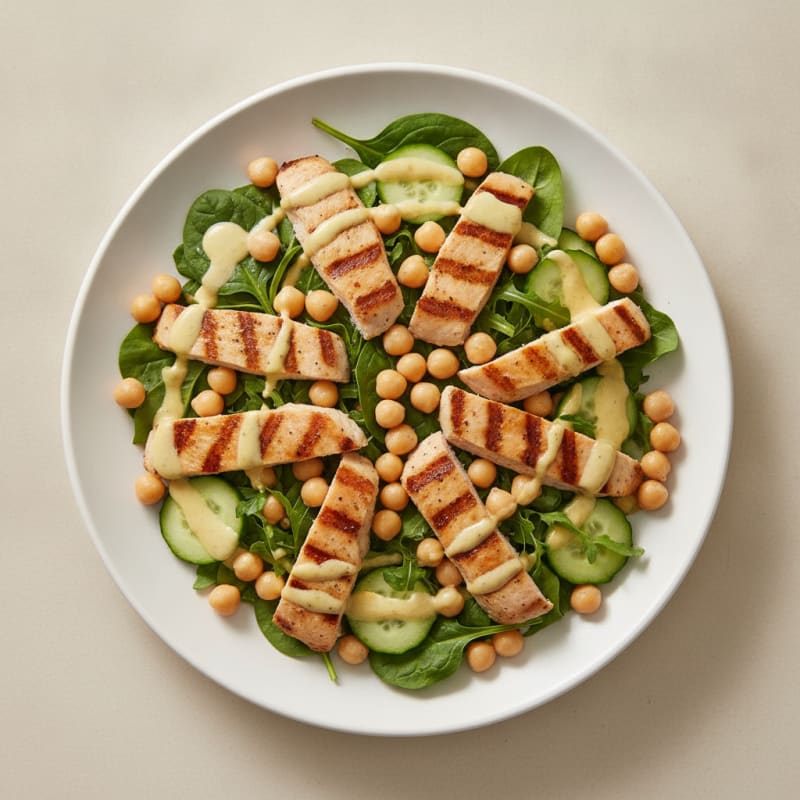 Grilled Turkey Breast Salad with Chickpeas and Lemon-Tahini Dressing