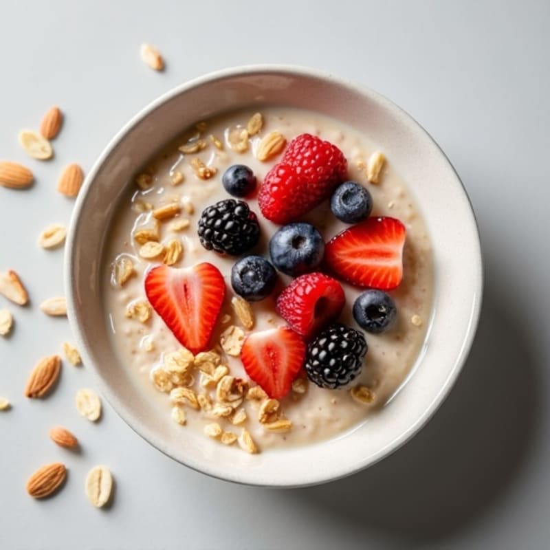Creamy Protein Oatmeal with Fresh Berries and Crunchy Nuts