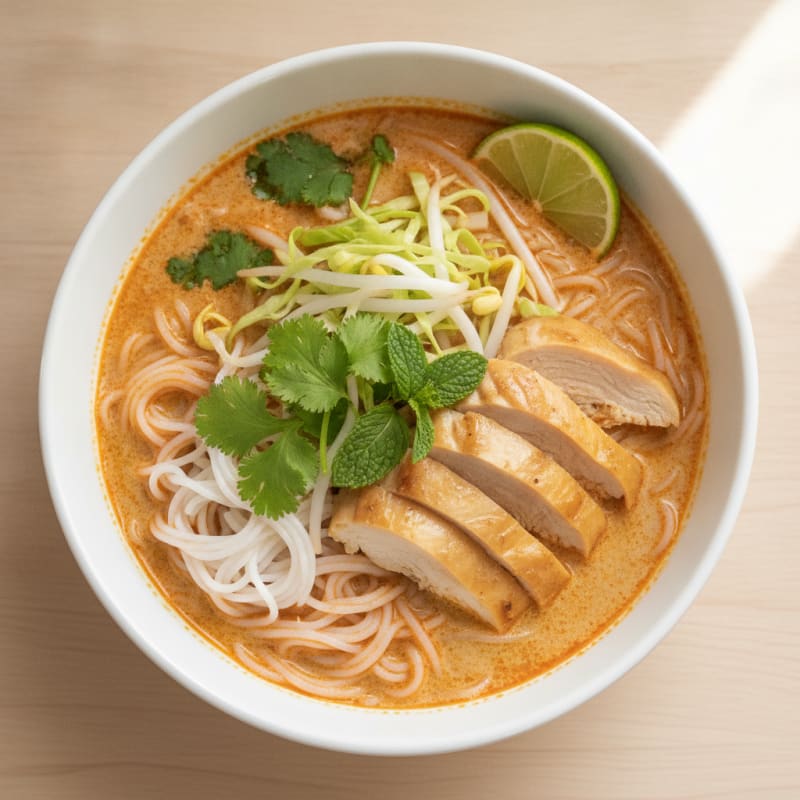 Lao Khao Poon (Red Curry Noodle Soup)