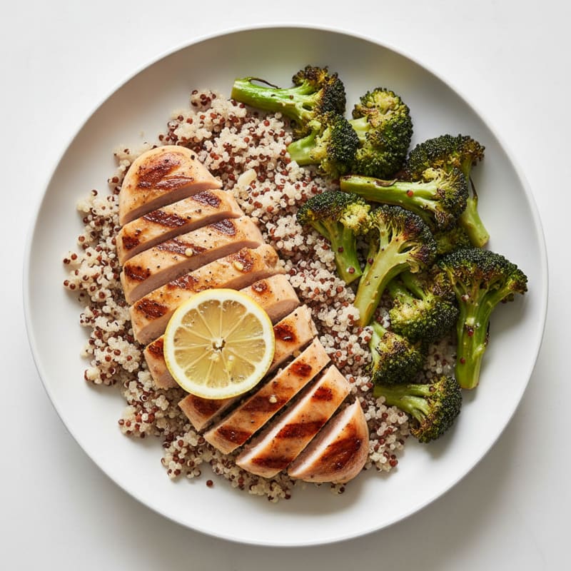 Grilled Chicken Breast with Quinoa and Roasted Broccoli