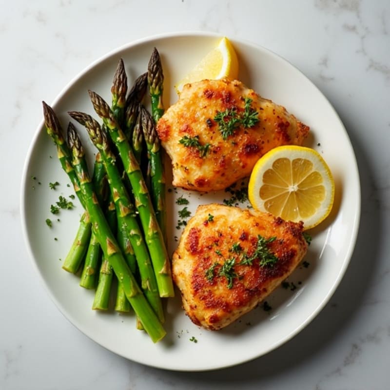 Crispy Lemon-Herb Roasted Chicken Thighs with Asparagus