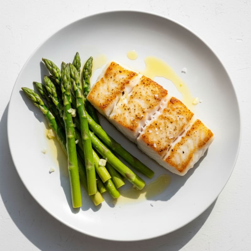 Seared White Fish with Steamed Asparagus