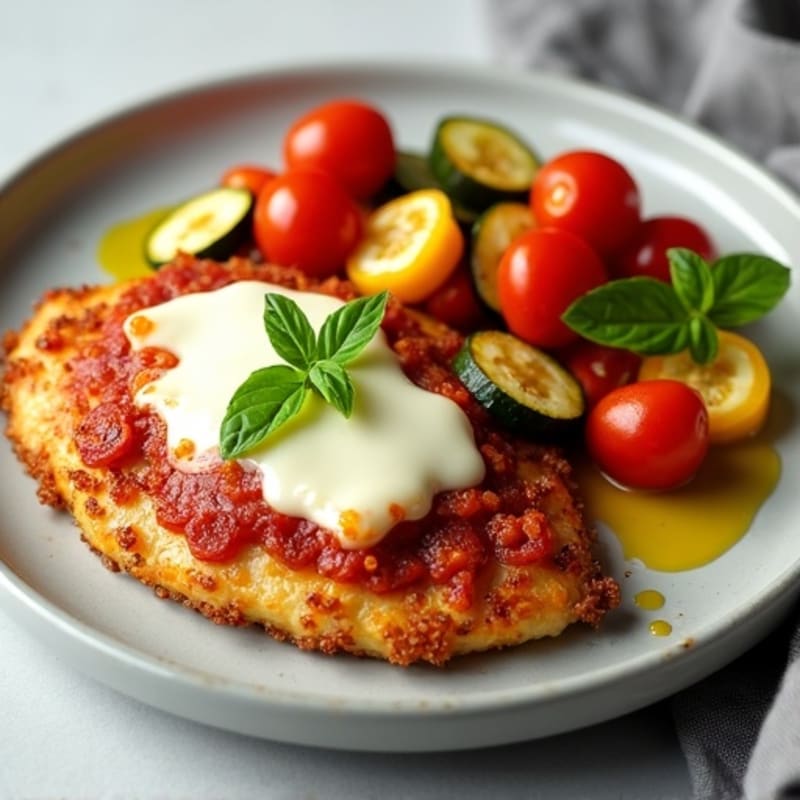 Healthy Crispy Chicken Parmesan with Roasted Vegetables
