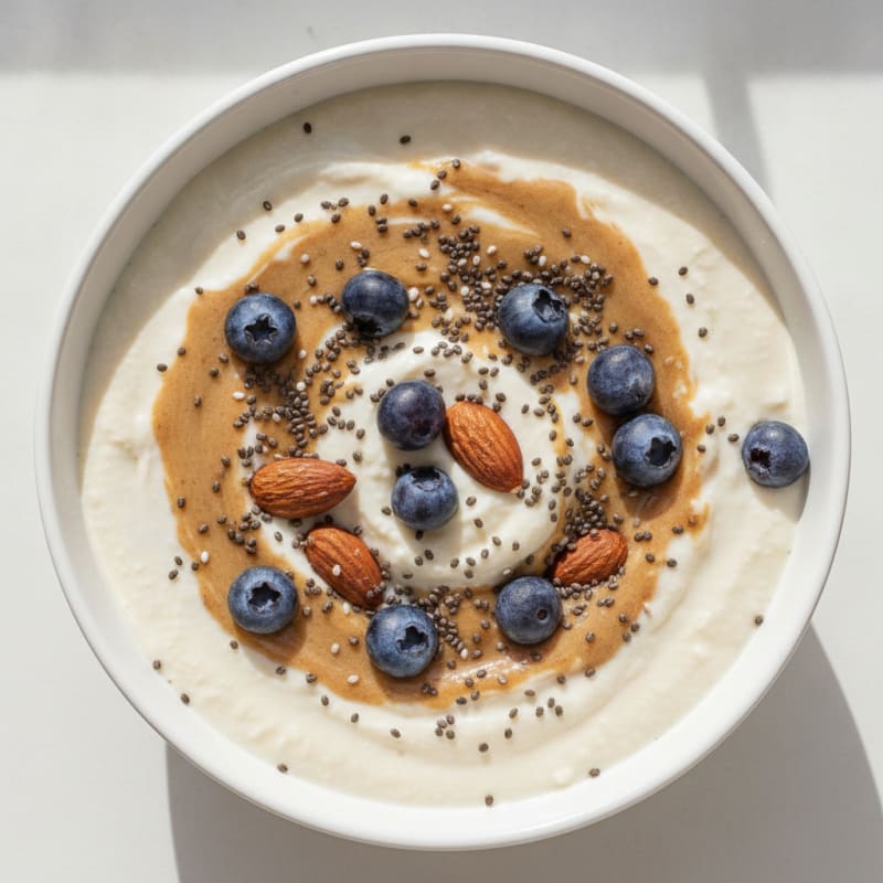 Silken Tofu Protein Smoothie Bowl with Chia and Almond Butter