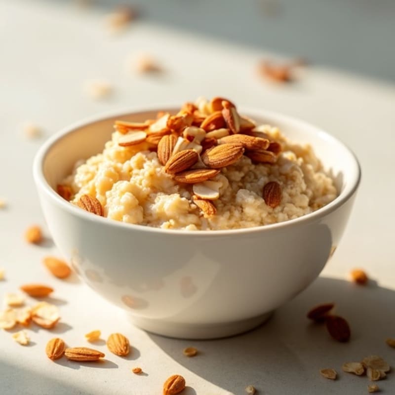 Creamy Vanilla Protein Oats with Toasted Almond Crunch