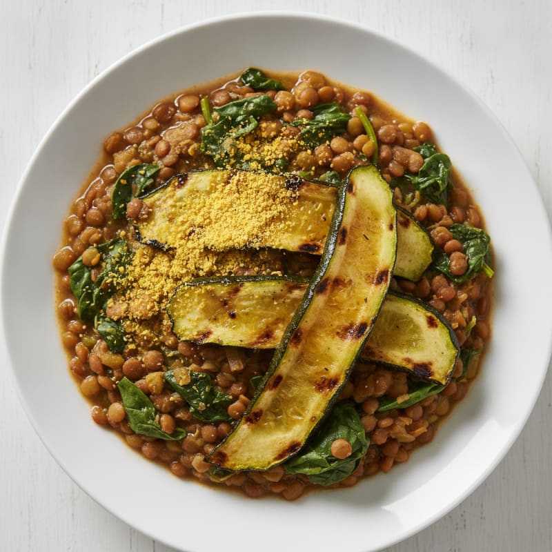 Lentil and Spinach Stew with Grilled Zucchini