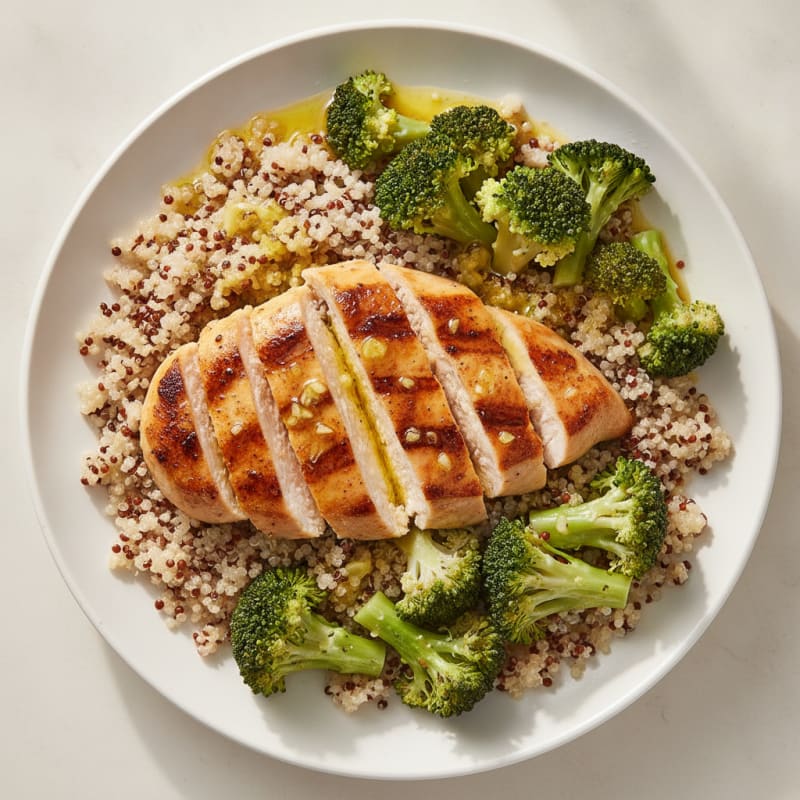 Grilled Chicken Breast with Quinoa and Steamed Broccoli