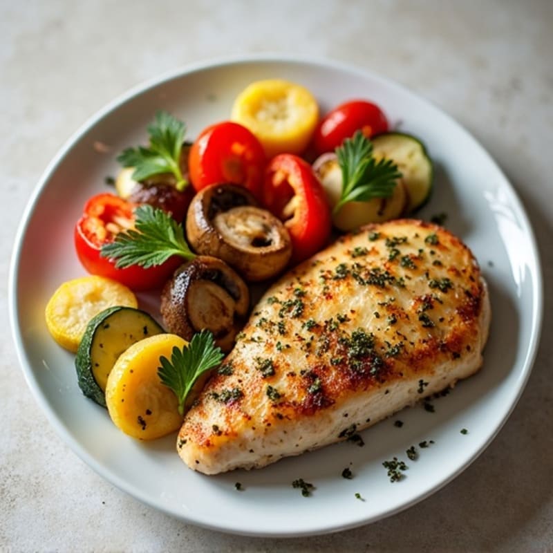 Herb-Crusted Pan Seared Chicken with Roasted Vegetables